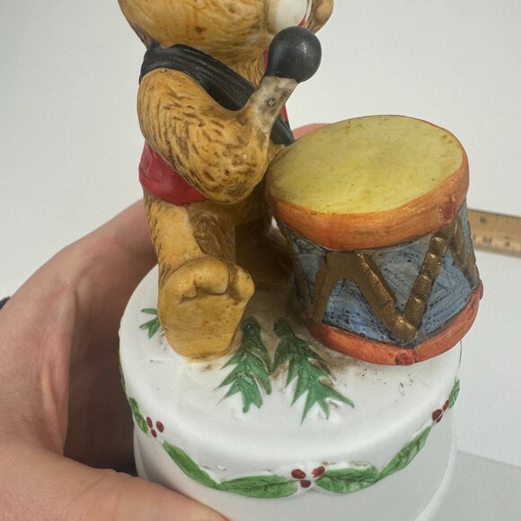 Vtg Christmas Windup Musical Teddy Bear Figurine‎ Jingle Bells Song Ceramic - Picture 8 of 9